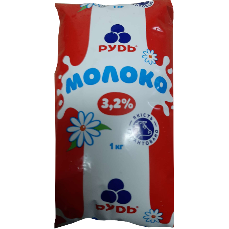 Молоко коров'яче РУДЬ, пастеризоване, 3,2%, 1000г
